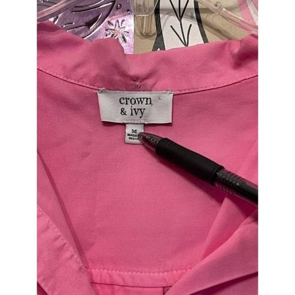 Women's High Lo Button Down Crown & Ivy Top - Picture 2 of 4